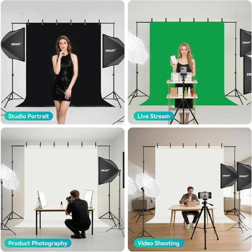 EMART 8.5 x 10 ft Backdrop Support System, Professional Photography Lighting Kit with 5500K 50W LED, 6 * 9ft Backdrop *3, Reflector,Umbrellas&Softbox Lighting Kit for Studio, Portrait, Video Shooting