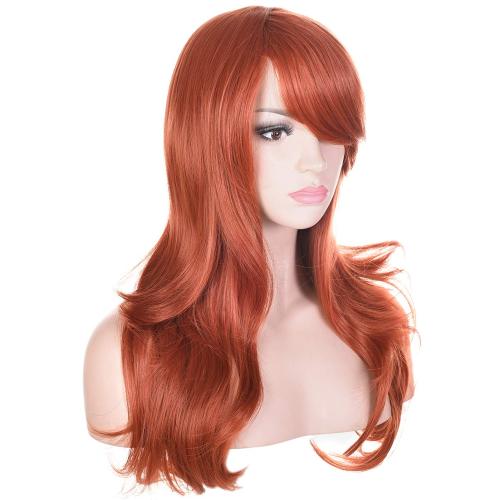 morvally 23 Long Wig Big Wavy Heat Resistant Synthetic Straight Hair with Bangs for Cosplay Costume Halloween Party (Auburn)