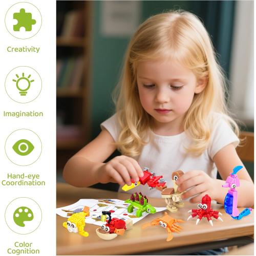 24 Packs Mini Building Blocks Animal Set with Themes of Dinosaur and Sea Creatures