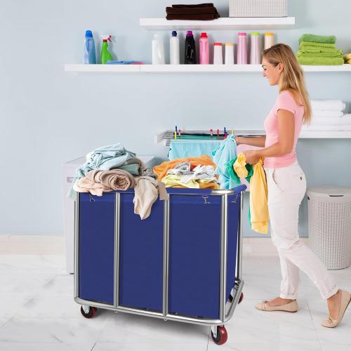 Commercial Laundry Cart with Wheels,11.35 Bushel Large Industrial Laundry Hamper,Industrial Laundry Cart with Stainless Steel Frame and Waterproof Oxford Cloth,440Lbs