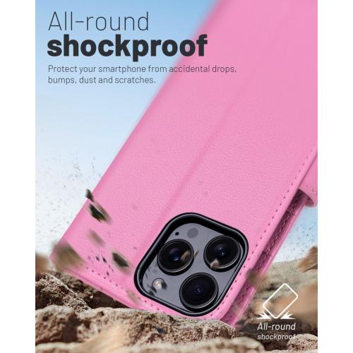 PINK OCASE Compatible with iPhone 16 Pro Max Wallet Case, PU Leather Flip Folio Case with Card Holders RFID Blocking Kickstand [Shockproof TPU Inner Shell] Phone Cover 6.9 Inch 2024, Pink