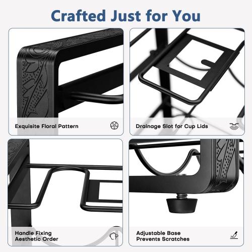 2-Tier Water Bottle Organizer for Cabinet - for Stanley 40 oz Tumbler, Anti-Rolling Cup Organizer for Kitchen Cabinets with Lid Storage, Water Bottle Holder for Cabinet Travel Mug Cup