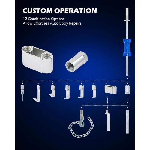 Blue Orion Motor Tech Heavy Duty Slide Hammer Dent Puller Set, Auto Body Removal Kit With 9 Attachments, 14pc Car Remover Tools for Cars Trucks More
