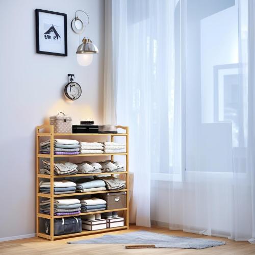 Size30.31 x 9.05 x 24.60  6-Tier Wooden Shoe Rack Organizer, Large Storage Shelf for 24-28 Pairs, Natural Bamboo Color ((30.31 x 9.05 x 24.60)) (6-Tier)