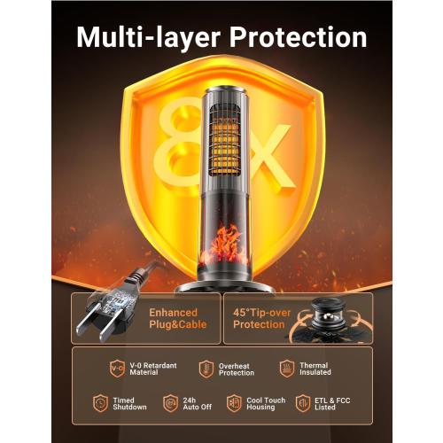 Space Heater - 1500W PTC Heaters for Indoor Use - Portable Heater with Thermostat and Remote - Room Heaters with 70° Oscillation - Quiet for Office, Bedroom, Room 8 Safety Protections