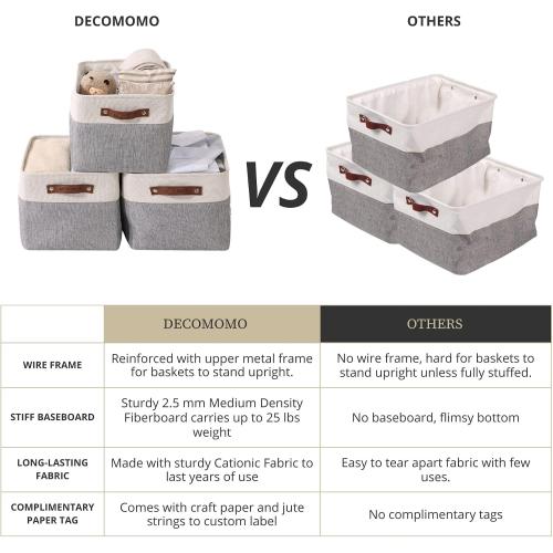 DECOMOMO Storage Baskets for Shelves - Fabric Closet Organizers and Storage Bins, Perfect Baskets for Organizing Closet Toys Nursery (Grey and White, XL - 3 Pack)