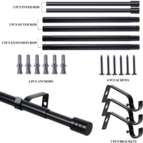 Black Curtain Rods for Windows 30 to 80 Inch,3/4 Inch Curtain Rod Set For Indoor and Outdoor,Easy to Install