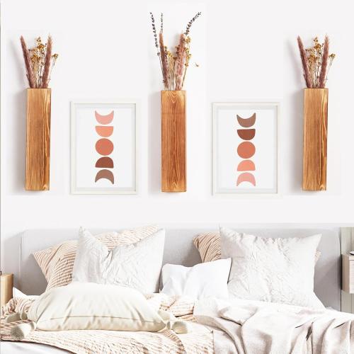 3-Pack Decorative Wood Wall Planters for Artificial Plant, Dried Flower Stems, 12 Slim Wood Wall Vases for Living Room, Bedroom, Bathroom, Apartment Decor