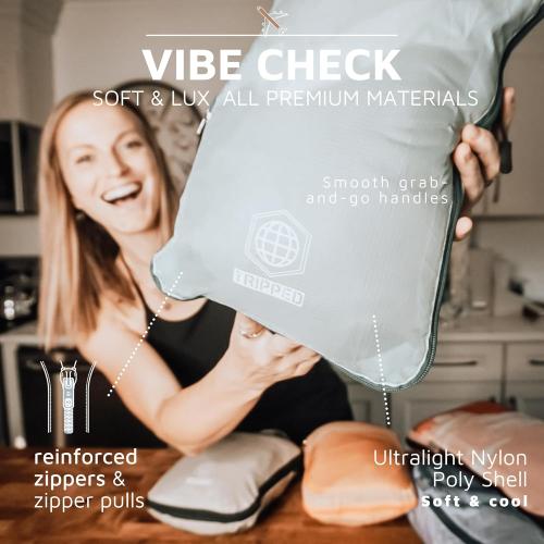 Compression Packing Cubes for Travel, 2-Piece Lightweight Packing Cubes Set for Carry-On Luggage & Backpacks – TRIPPED Travel Gear (Dusty Teal/White)