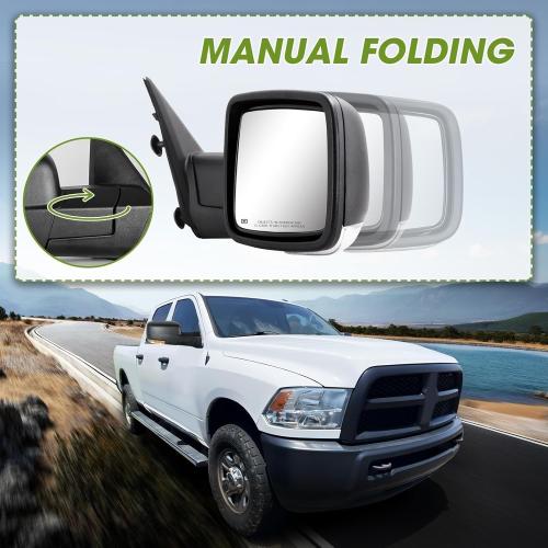 Passenger Side Mirror for 2009-2018 Ram 1500 2010-2018 Ram 2500 3500 2019-2024 1500 Classic Tow Mirror Power Heated Turn Signal Puddle Light Manual Folding-Right