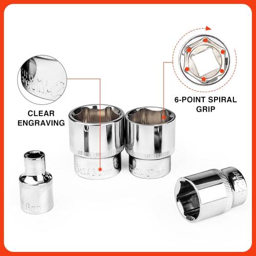 Egofine 20pcs 1/2 Inch Ratchet Socket Wrench Set, Drive Socket Set with 18 Sockets, 8-22mm,24mm,27mm,30mm sockets and 2 Way Quick Released Ratchet Handle and Extension Bar