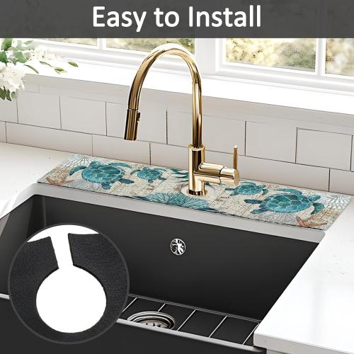 24 X 5.5 Kitchen Sink Splash Guard Faucet Mat Sea Turtles Super Absorbent Fast Drying Faucet Guard & Draining Mat Sink Splash Guard Behind Faucet for Kitchen, Bathroom
