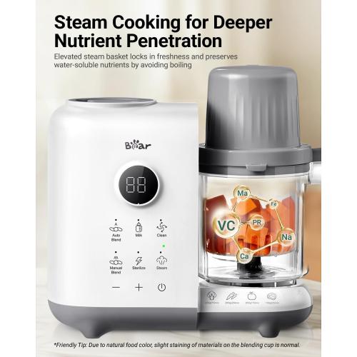 Bear Baby Food Maker with 18.5oz Dual-Layer Steam Baskets, OneStep Baby Food Processor Steamer Puree Blender Grinder Mills, Auto Cooking Grinding&Sterili-zing for Healthy Homemade Baby Food, BPA-Free