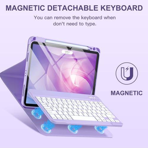 Harvopu Keyboard Case Compatible with iPad Air 11-inch/Air 5th 4th Generation Case with Keyboard-Backlit Detachable, Folio Keyboard Cover with Pencil Holder for Air 11 M4/M3/M2, Air 5/Air 4 (Purple)