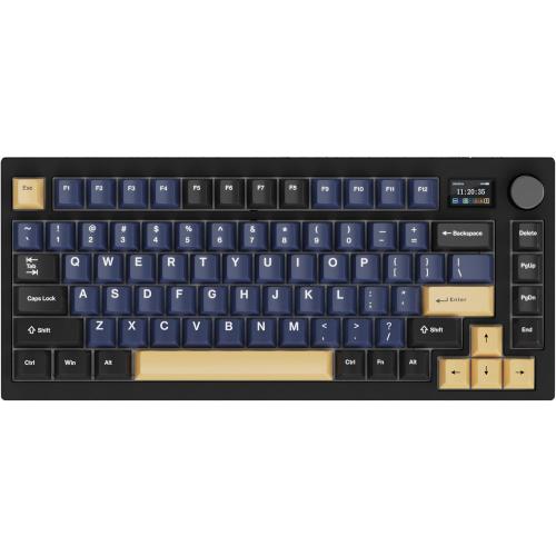 TECWARE Spectre 75% RGB Mechanical Gaming Keyboard with Customizable LCD Screen, Multi-Function Knob, Gasket Mount, 3 Mode Connectivity, South Face 5-Pin Universal Hot-Swappable Sockets (Ocean Gold)