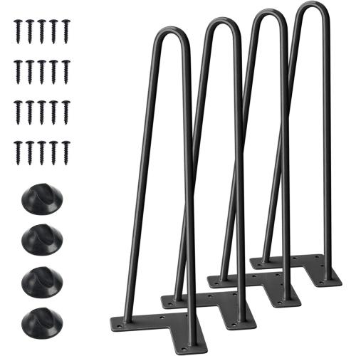 SMARTSTANDARD 16 Hairpin Furniture Legs, Metal Home DIY Projects for Nightstand, Coffee Table, Desk, etc with Rubber Floor Protectors Black 4PCS