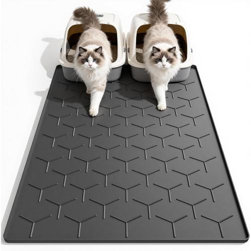 Garoopion Silicone Cat Litter Mat Large 40 X 28, Easy to Clean, Black
