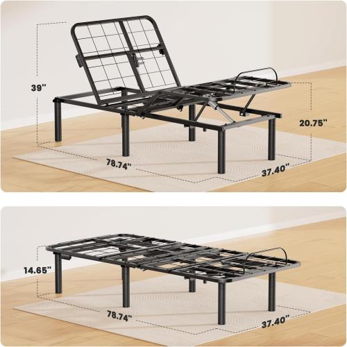 Marsail Twin XL Adjustable Bed Base Frame, 3 Options Heights 8 10 13 Head and Foot Incline, 4 USB Ports and 5 Min Assembly for Lounging, Reading, Reduce Snoring and Acid Reflux