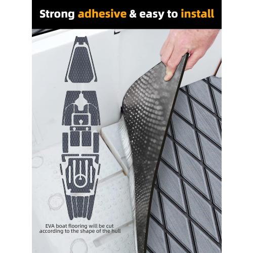 FOCEAN Boat Flooring EVA Foam Boat Decking Marine Mat Non-Slip Self-Adhesive Flooring Sheet for Motorboat Kayak Surfboard Garden Swimming Pools, 94.5''x 47.2'', Dark Grey with Black Lines