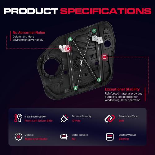 Front Driver Side Window Regulator Without Motor Fit for 2016-2020 Hyundai Tucson, 82471-D3011, 82471-D3010