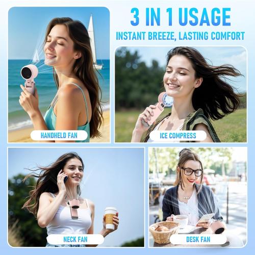 Portable Handheld Turbo Fan with Ice Cooling, Rechargeable Personal Fan, Up tp 12Hrs Cooling, 5 Speed 25550RPM Powerful Portable Fan for Travel, Outdoor, Camping, Hiking (Pink)