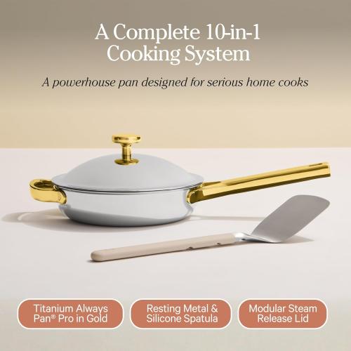 Our Place Mini Titanium Always Pan Pro | 8.5 PFAS-Free Nonstick Frying Pan with Spatula | Chef-Grade Tri-Ply Stainless Steel & Aluminum Build | Induction & Oven-Safe up to 750°F | Gold NEEDS CLEANING