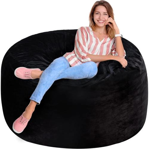 Homguava 3FT Bean Bag Chair: 3' Bean Bags with Memory Foam Filled, Large Beanbag Chairs Soft Sofa with Dutch Velvet Cover-Black