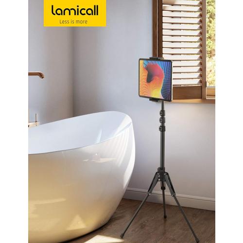 Lamicall Tablet Floor Tripod Stand - 64.9 Tablet Holder Mount with Adjustable Height for Stream/Watching with Bluetooth Remote, Gifts for iPad Pro 12.9/11 Mini, Air, iPhone, 4.7-13 Devices
