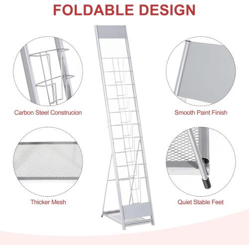 PATIKIL Detachable Magazine Display Racks Floor Standing 10 Layers Brochure Stand Catalog Literature Holder for Hotel, Exhibition, Office