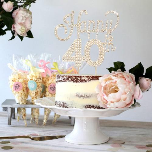 LINGTEER Happy 40th Birthday Gold Rhinestone Cake Topper - Cheers to 40th Birthday Forty Years Old Anniversary Party Cake Centerpieces Topper Decorations Gift Sign.