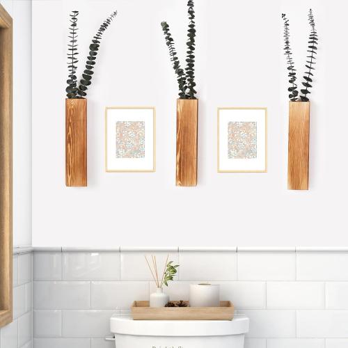 3-Pack Decorative Wood Wall Planters for Artificial Plant, Dried Flower Stems, 12 Slim Wood Wall Vases for Living Room, Bedroom, Bathroom, Apartment Decor