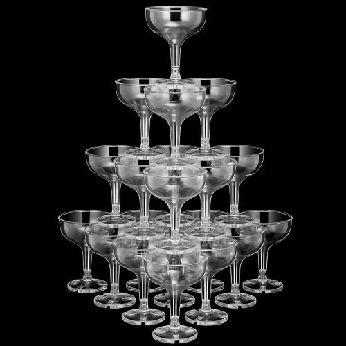 Box damage but items ist new Zopeal 50 Pcs Champagne Glasses 5 oz Unbreakable Plastic Martini Glasses Disposable Wine Cups Stackable Stemmed Champagne Coupe Shatterproof Party Stem Cups for Wedding Birthday Bar (Clear)
