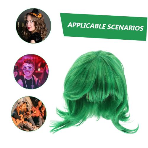 FRCOLOR 1Set Vibrant Green Short Wig with Scarf for Cosplay Wig for Birthday Parties Halloween and Performances Adorable Short Hair Design with Meticulous Craftsmanship