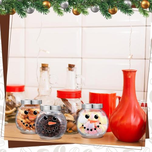 Bokon 3 Sets 16.2 oz Christmas Glass Jars with Lids Hot Chocolate Hot Cocoa Bar Supplies Snowman DIY Candy Jars Wooden Spoons for Marshmallow Cocoa Bombs Coffee Beans Christmas Party Favors