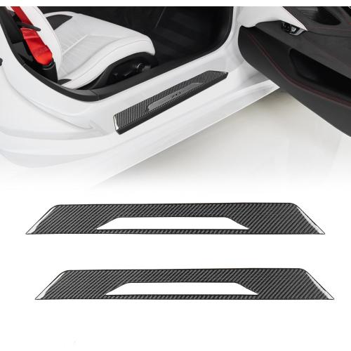 Real Carbon Fiber Inner Door Sill Protector Compatible with Corvette C8 2020-2025, Door Sill Plates Interior Decor Sticker Accessories