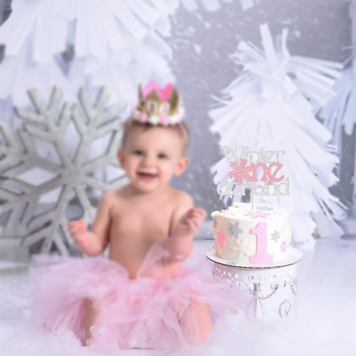 1Pc Winter Onederland Cake Topper Pink Glitter Snowflake One 1st Birthday Party Cake Pick Decorations for Winter Snowflake Theme Baby Shower Kids First Birthday Party Supplies