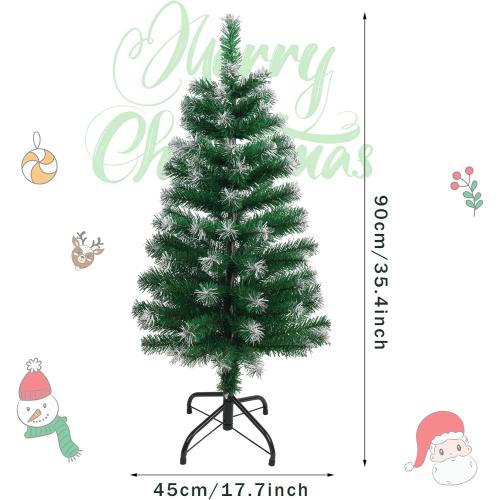 CCINEE 3FT Artificial Christmas Tree, Small Mini Table Top Green Xmas Tree with Flocking Snow Frost Tip and Metal Stand for Porch Coffee Table Centerpiece Arrangements Home Office Holiday Decor