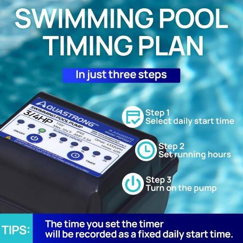 AQUASTRONG 3/4 HP Above Ground Pool Pump with Timer, 1.25&1.5''adapter, 115V, 4332GPH, High Flow, Powerful Self Primming Swimming Pool Pumps with Filter Basket