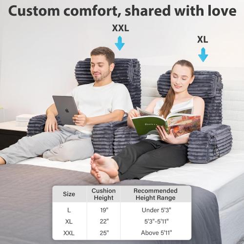Reading Pillow for Sitting in Bed Adult, XL Back Pillow for Bed Sitting up, Back Support Chair Pillow for Sitting up/Watching TV/Reading/Gaming/Resting/Post Surgery,Dark Grey