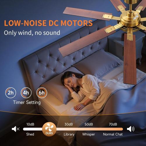 64 Inch Ceiling Fans with Lights and Remote, Bedroom Living Room Office Library Cafe Outdoor Industrial, 5CCT Dimmable, Dual Color 7 Blades, 6 Speed Reversible Quiet DC Motor, Gold/Wood Grain