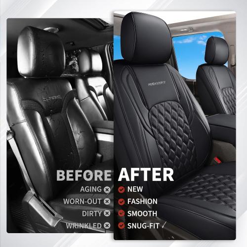 Huidasource Silverado Faux Leather Seat Covers Full Coverage Custom Fit for Truck Chevy Chevrolet Silverado Sierra 1500 2007-2025, 2500HD 3500HD 2015-2025 Crew Double Extended Cab (Front Pair/Black)