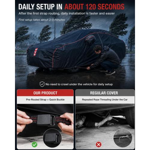Car Cover Waterproof All Weather, 8-Point Fastening for Sedans 186-193 in | 8-Point Fastening, 120s Quick Setup, 600D Oxford Fabric, All-Weather Protection