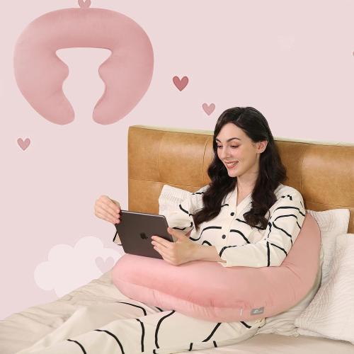 Ergonomic U-Shape Gaming & Lap Pillow - Crochet Pillow & Reading Support Pillow with Arm Relief, Comfort for Gamers, Crafters & Book Lovers (Pink)