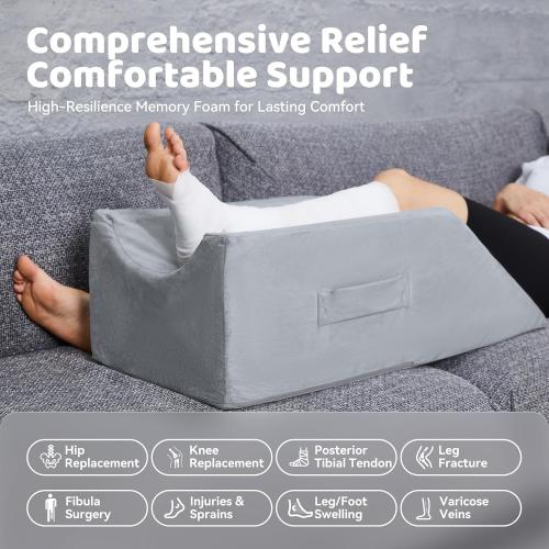 Grey Leg Elevation Pillow,Leg Wedge Pillows for After Surgery,Injury and Rest,Memory Foam Elevating Pillow for Legs Sweeling and Sleeping Blood Circulation,Legs Pain Relief Recovery