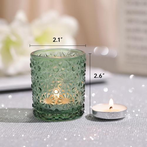 Green Votive Candle Holder Set of 36, Flower Tea Lights Candles Holders for Wedding Table Decor, Birthday Parties, Vintage Home Decor, Bridal Shower and Holiday Decorations