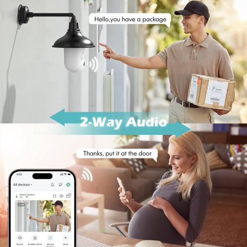 Light Bulb Security Cameras Wireless Outdoor Indoor, 2.4GHz WiFi Lightbulb Cameras for Home, 360°PTZ, 2K Color Night Vision, Motion Detection, 2-Way Audio, Spotlight Audible Alarm