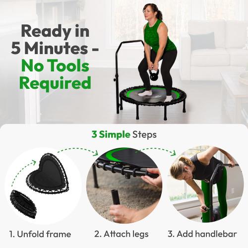 Mini Rebounder Trampoline for Adults, Fitness Trampoline with Bar | 450/550 lbs Exercise Trampoline with Adjustable Handle, 40/48 in for Indoor/Outdoor Workouts