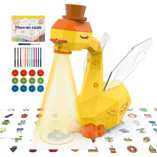 MFEESYOB Drawing Projector for Kids, Tracing and Drawing Projector for Kids with Cute Swan Look, Smart Art Sketcher Projector with 96 Stencils, Toddler Toys for Girls Boys 3 , Yellow