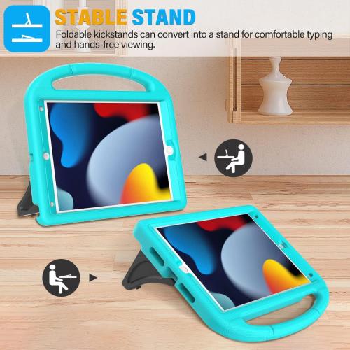 SUPLIK Kids Case for iPad 9th/8th/7th Generation - 10.2 inch 2021/2020/2019 Case with Built-in Screen Protector, Durable Shockproof Handle Stand for Apple iPad 7/8/9 Gen, Cyan