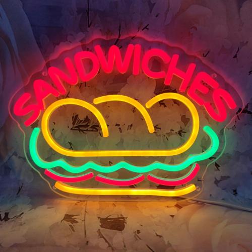 Sandwiches Neon Sign Sandwich Sign Food Neon Signs for Wall Decor, Sandwich Decorate for Home Kitchen Restaurant Store Fast Food Man Cave Party Decor, 12.9 x 9.2